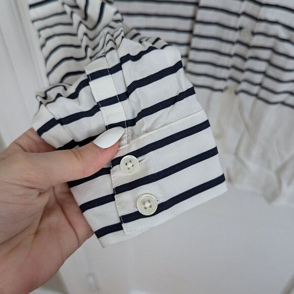 J.Jill | Navy Striped Colorblock Button-Front Shirt Size XS - Picture 4 of 7